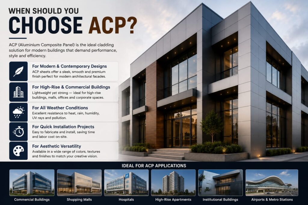 ACP Sheet for commercial buildings, offices, shopping malls, hospitals, and high-rise facade projects.