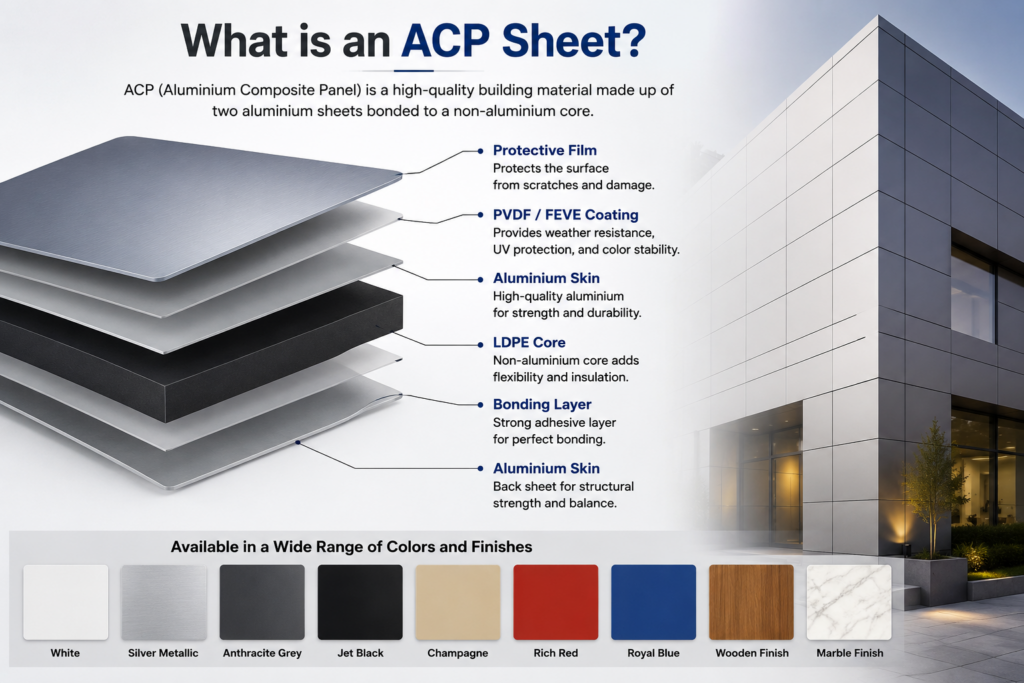 What is an ACP sheet? Structure of the best ACP sheet in India with aluminium composite panel layers
